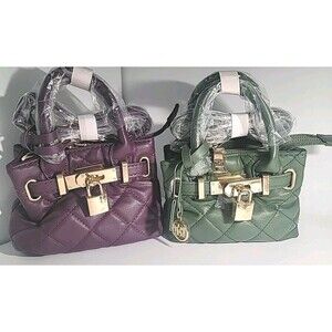 2 Badgley Mischka Diamond Quilted Mini Tote Crossbody Bag Plum And Green (Chive)